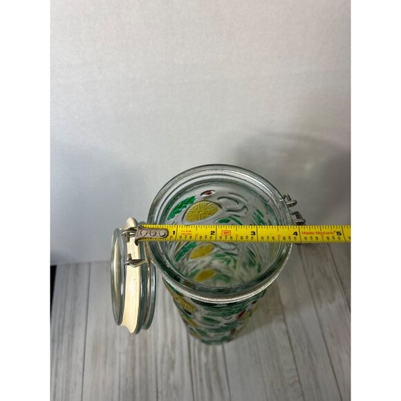Vintage Canister Jar Storage Glass Fruit Embossed Wire Bale Lid - Set Of 3 - Picture 6 of 10